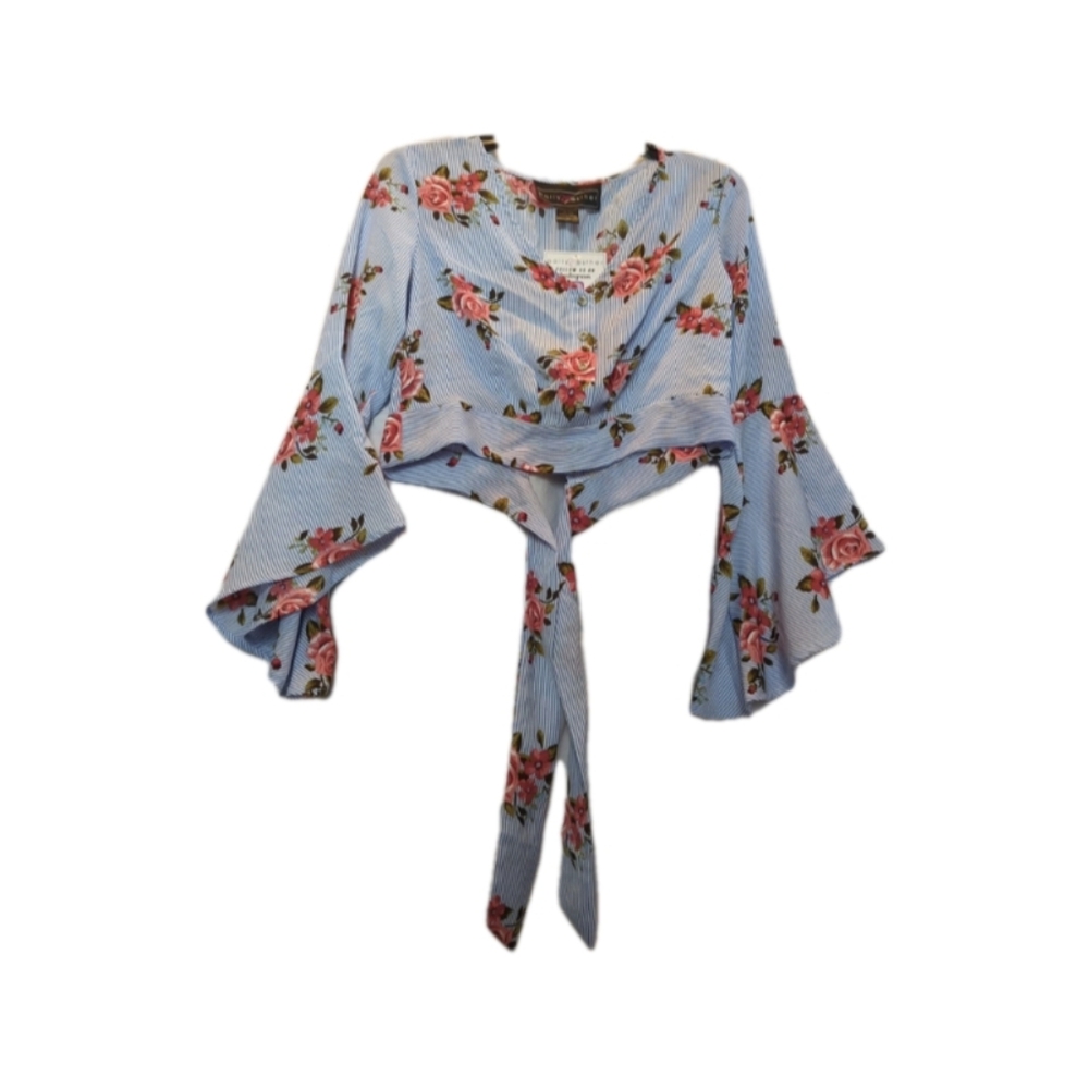 Floral Tie-Front Crop Top in Light Blue
